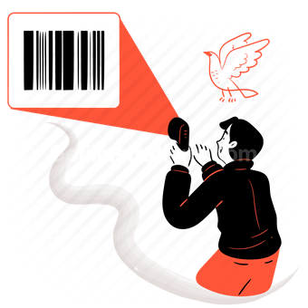 scan, scanner, scanning, barcode, bar code, man, bird